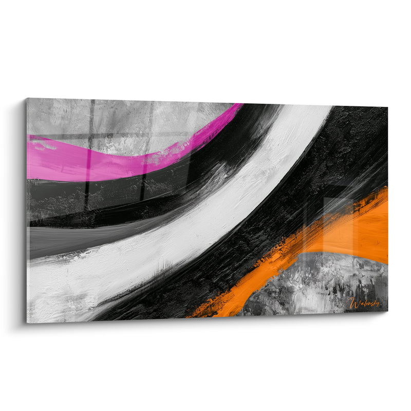Tableau Vagues gestuelles noires et orange - Élan brut - Edition Artistique abstrait