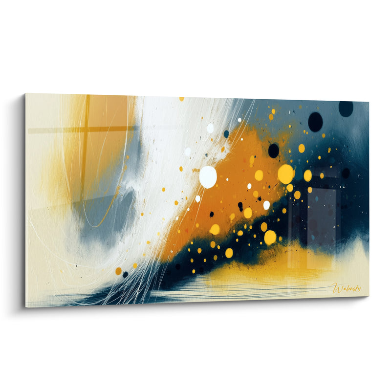 Tableau Diagonale bleu marine et ocre éclaboussée - Souffle d'énergie - Edition Artistique abstrait