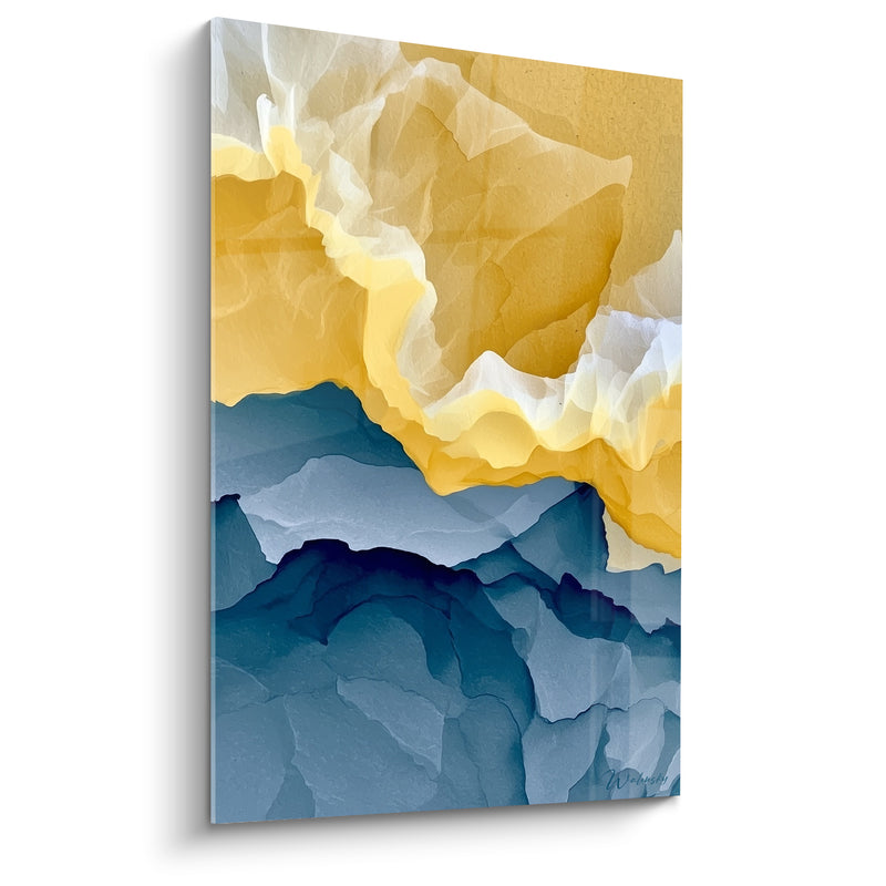 Goldene Gipfel und Marineblaue Wellen - Horizontlinie - Abstrakte Künstlerische Edition