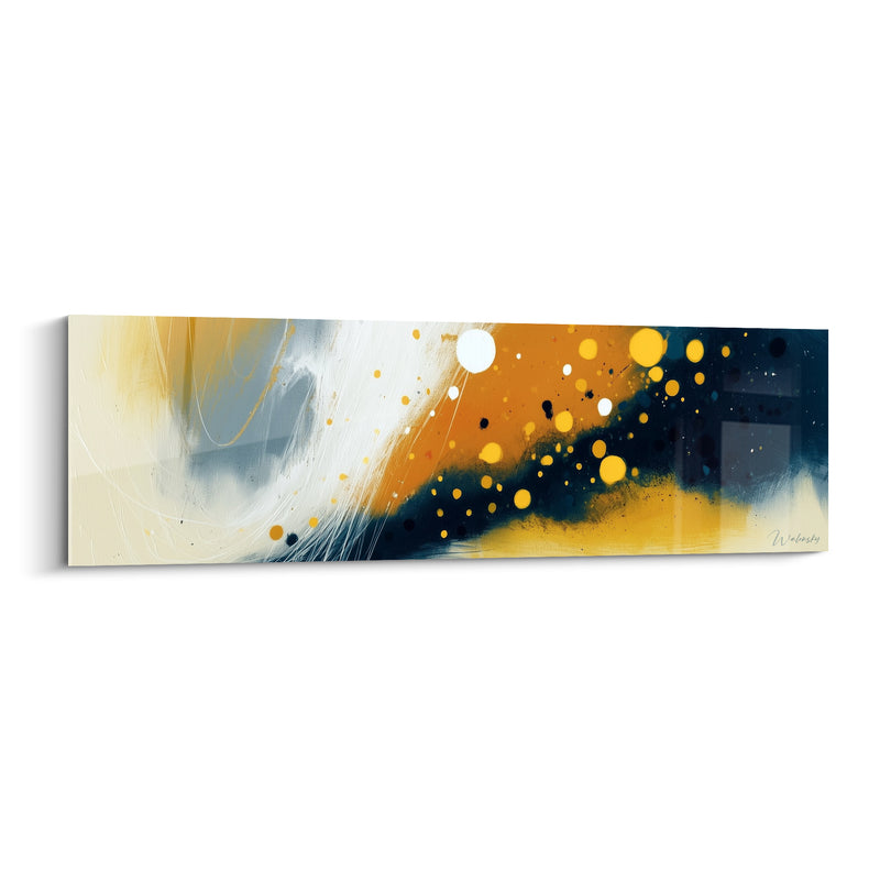 Tableau Bulles dorées bleu marine et blanc éclaboussé - Pluie de sphères lumineuses - Edition Artistique abstrait