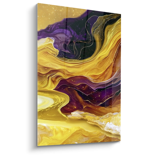 Golden and Violet River with Frosted Crystals - White Crystalline Cluster - Artistic Edition Abstract
