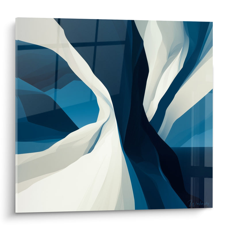 Tableau Vagues drapées bleu marine et blanc - Souffle figé - Edition Artistique abstrait