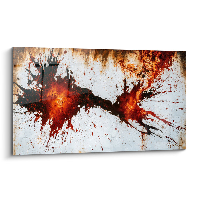 Tableau Éclaboussure rouge et blanche en collision - Choc incandescent - Edition Artistique abstrait