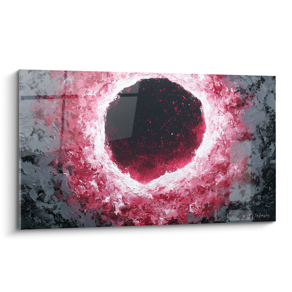 Red and Anthracite Eclipse Textured Artwork - Hole in the Matter - Artistic Abstract Edition