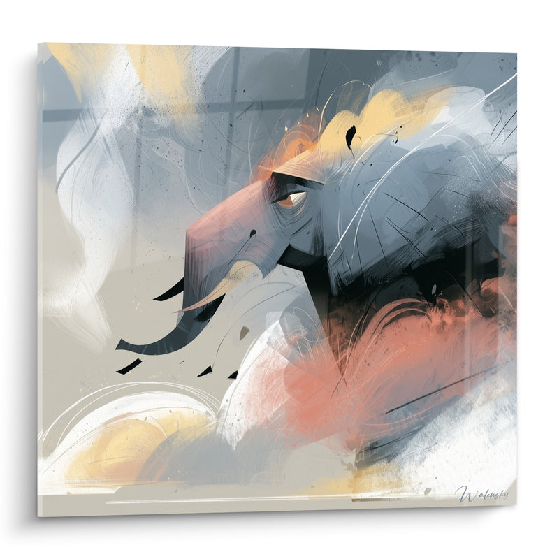 Tableau Éléphant gris aux volutes terracotta - Traversée du vent - Edition Artistique abstrait