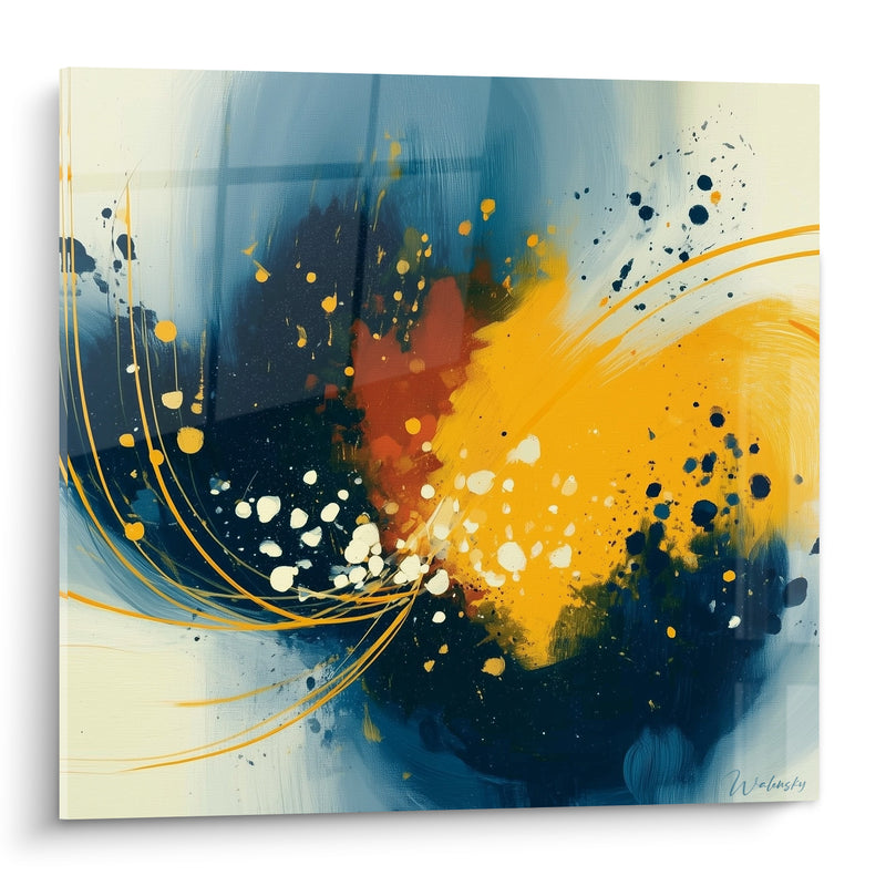 Tableau Éclaboussures dorées et bleu marine - Étincelle nocturne - Edition Artistique abstrait