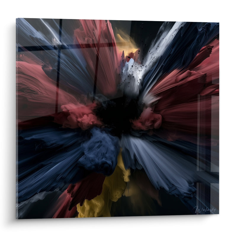 Tableau Explosion picturale rouge et bleu marine - Souffle nocturne - Edition Artistique abstrait