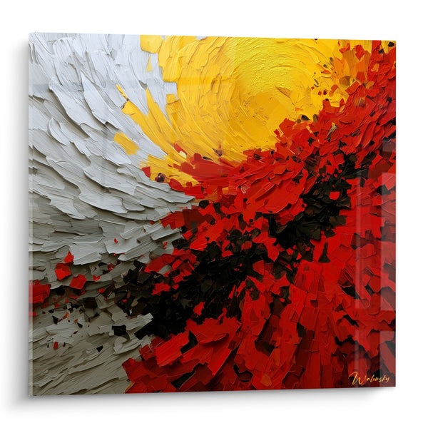 Red and Yellow Explosion with Spatula Painting - Silent Deflagration - Artistic Abstract Edition
