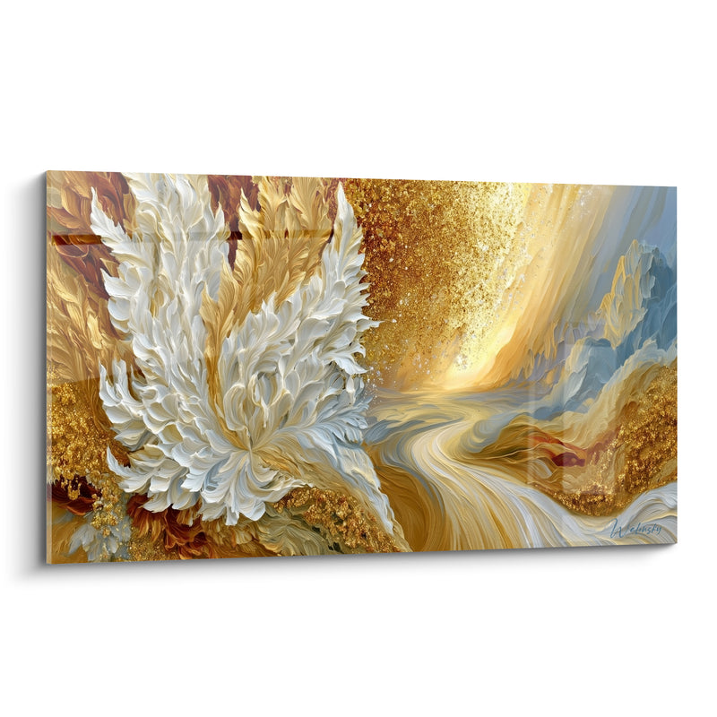 Tableau Fleur blanche et rivière dorée - Éveil doré - Edition Artistique abstrait