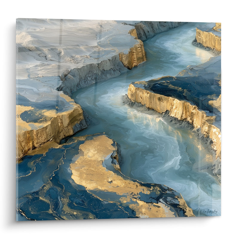 Tableau Rivière céleste aux rives dorées - Survol territoire vierge - Edition Artistique abstrait