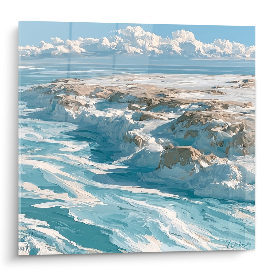 Gemälde Türkis-Gletscher und Crevasse Beige Sand - Polare Stille - Künstlerische abstrakte Edition