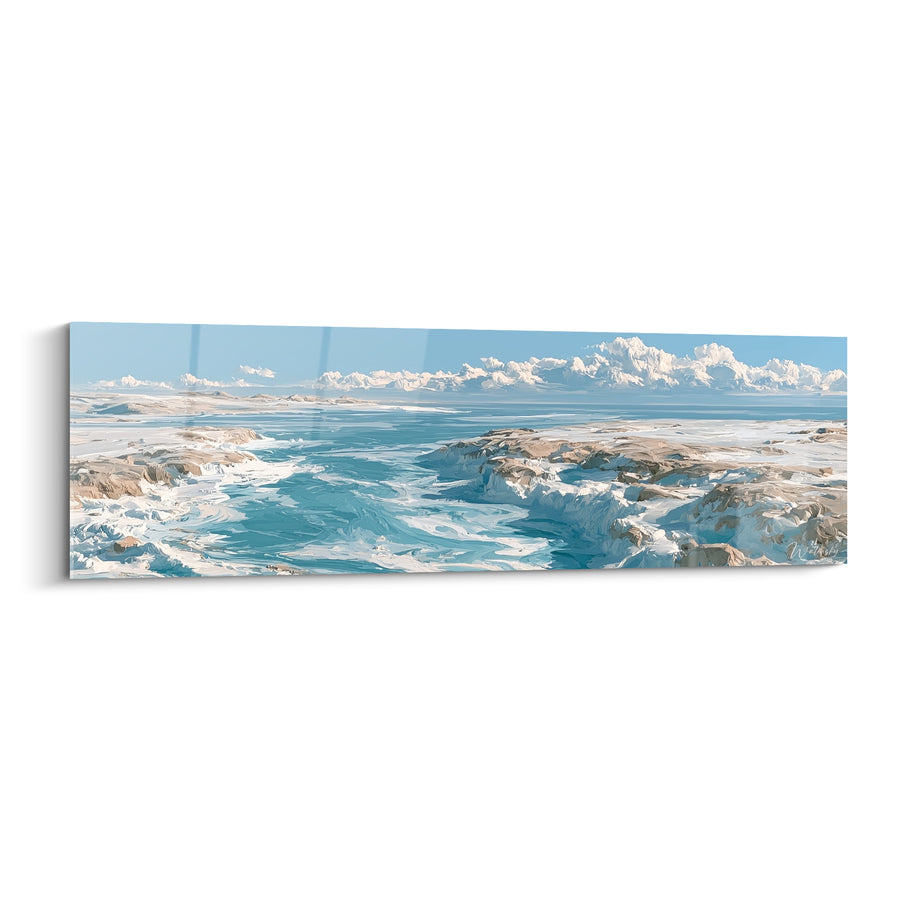 Gemälde Türkisfarbener Lagune und Sandsteinklippen Panoramablick - Atem des Ozeans - Künstlerische Edition Abstrakt