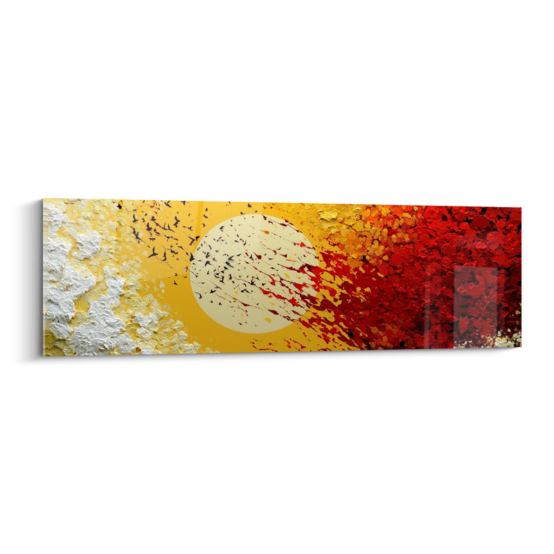 Tableau Lune dorée aux nuées d'oiseaux - Envol solaire - Edition Artistique abstrait