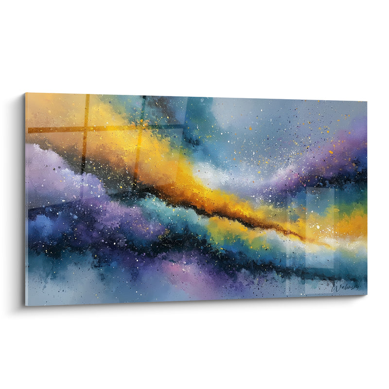 Tableau Nébuleuse violette et dorée aux fissures scintillantes - Poussières d'étoiles - Edition Artistique abstrait