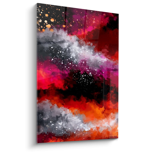 Red Nebula and Silver Smoke Painting - Cosmic Storm - Artistic Abstract Edition