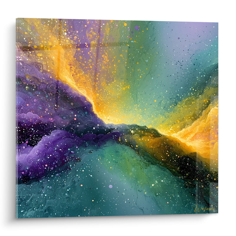 Tableau Nébuleuse violette et dorée aux poussières scintillantes - Faille lumineuse cosmique - Edition Artistique abstrait