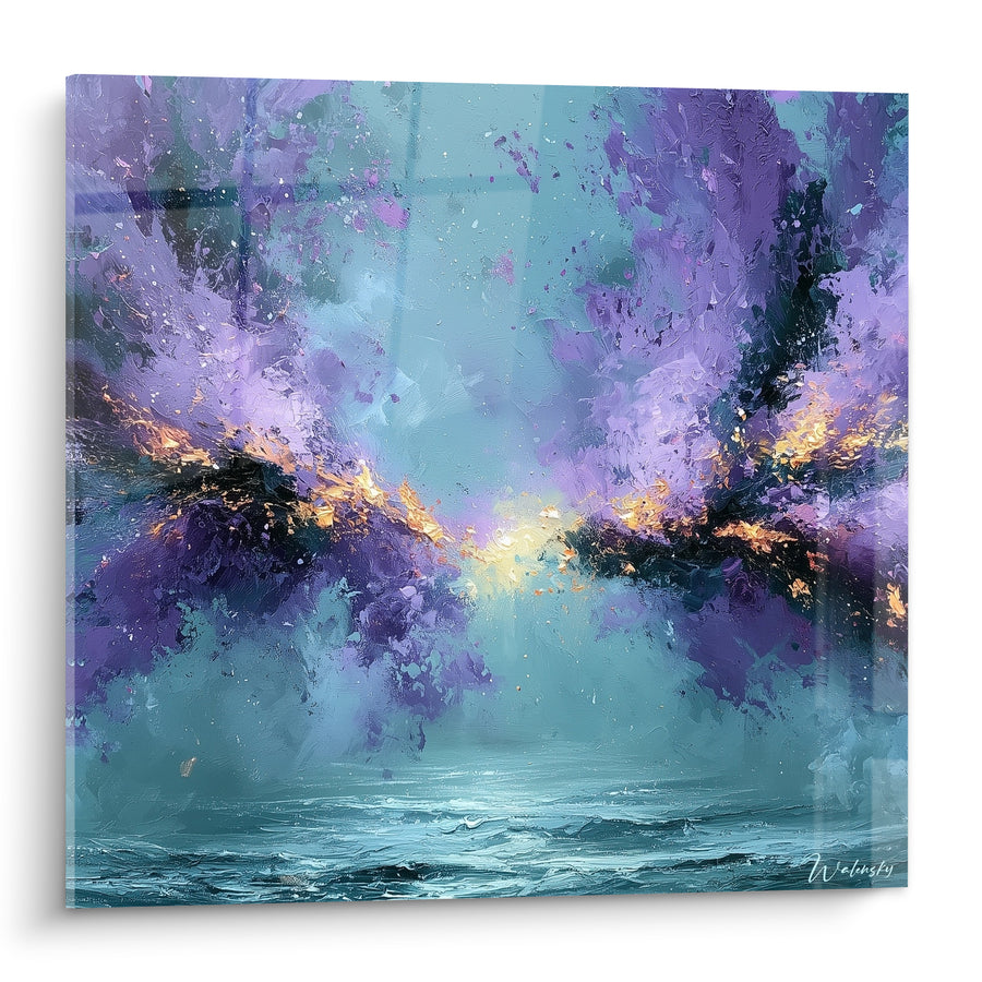 Leinwand Nebel Violett und Türkis Gold - Himmlische Kollision - Künstlerische Edition abstrakt