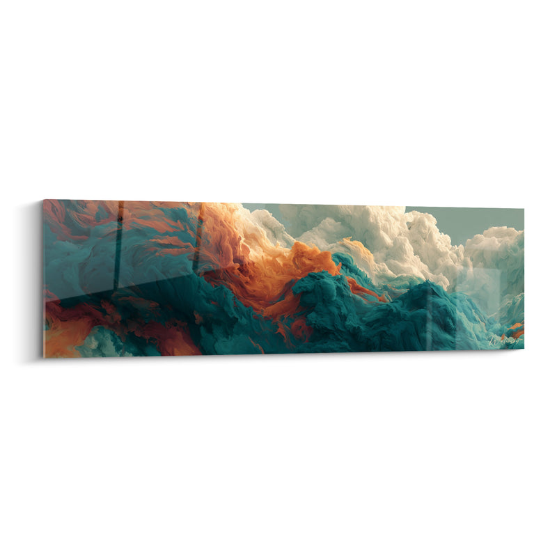 Tableau Nuages tumultueux ocre et turquoise - Ciel en collision - Edition Artistique abstrait