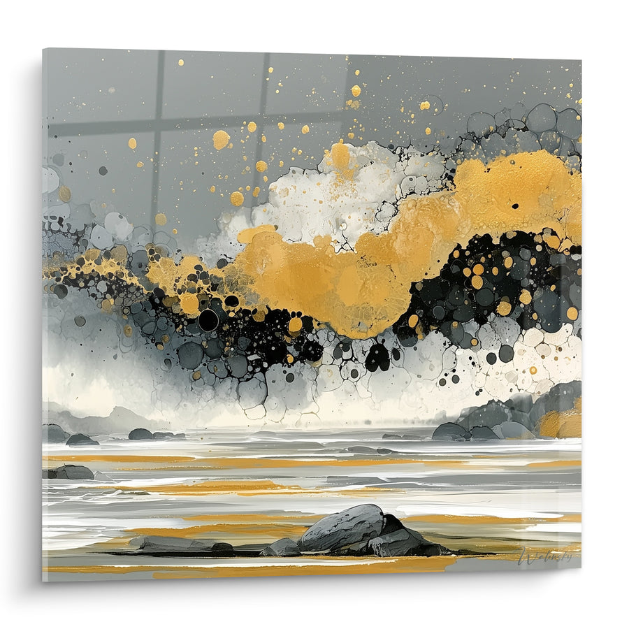 Goldene und Anthrazit Wolke über Felsen - Ausgelöste Sturm - Künstlerische abstrakte Edition