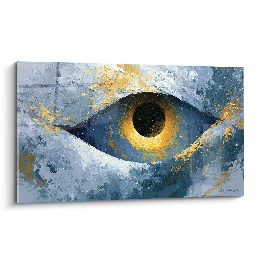 Großes Auge Gemälde blau und golden - Kosmischer Blick - Künstlerische abstrakte Edition