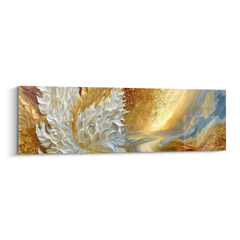 Tableau Plumage doré aux reflets bleutés - Envol céleste - Edition Artistique abstrait