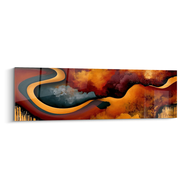 Tableau Rivière sinueuse orange et anthracite serpentant vers l'horizon - Méandre du désert - Edition Artistique abstrait