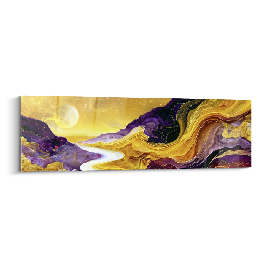 Goldener Fluss und violette Mondberge - Lunare Traum - Künstlerische Edition abstrakt