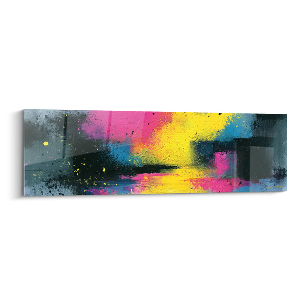 Cuadro Salpicaduras rosa y amarillo con reflejos urbanos - Ciudad en fusión - Edición Artística abstracta