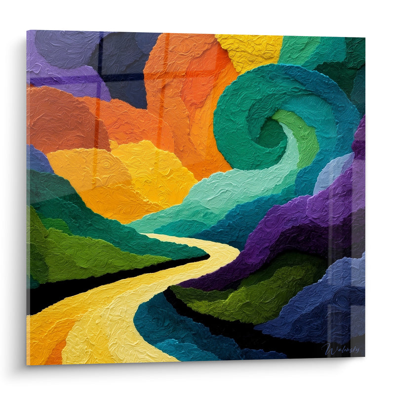 Tableau Chemin doré et vague turquoise en spirale - Sentier vers l'infini - Edition Artistique abstrait