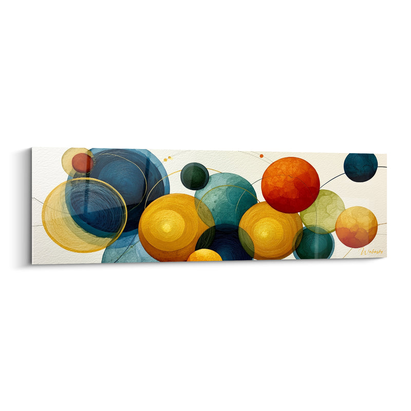 Tableau Sphères bleu marine et dorées aux orbites filaires - Constellation de planètes - Edition Artistique abstrait