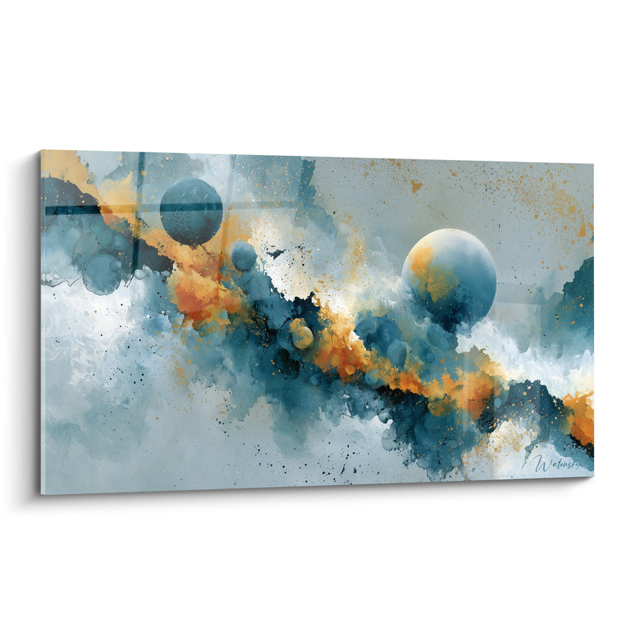 Gemälde Sphären blau und orange auf Farbschwung - Konstellation in der Drift - Künstlerische Edition abstrakt