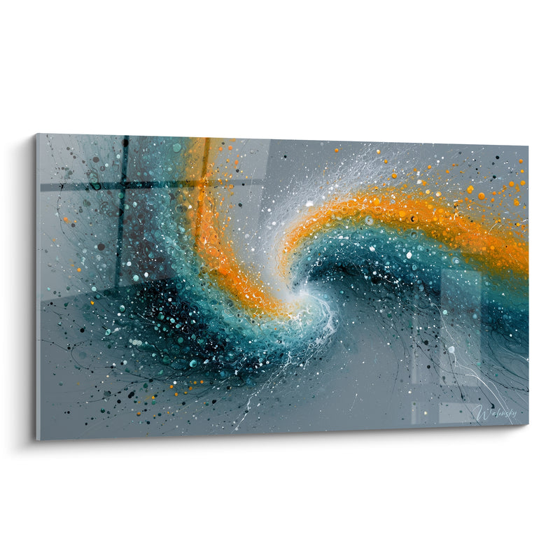 Tableau Spirale bleu sarcelle et orange éclatant - Tourbillon céleste - Edition Artistique abstrait