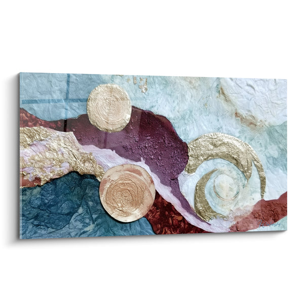 Cuadro Espiral Dorada con Texturas Azul y Ciruela - Capas de la Tierra - Edición Artística Abstracta