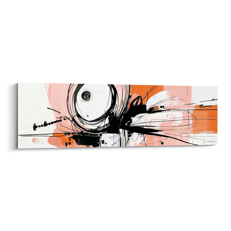 Tableau Spirale noire et orange aux éclaboussures gestuelles - Traits fouettés en éventail - Edition Artistique abstrait