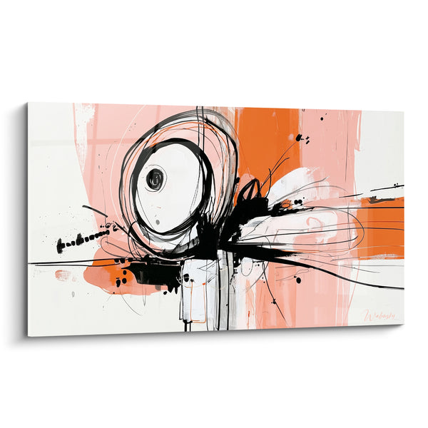 Cuadro Espiral Negra con Toques Coral - Resplandor Gráfico - Edición Artística Abstracta