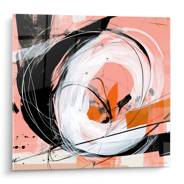 Cuadro Espiral Rosa y Negra con Destellos Naranja - Remolino Vibrante - Edición Artística Abstracta