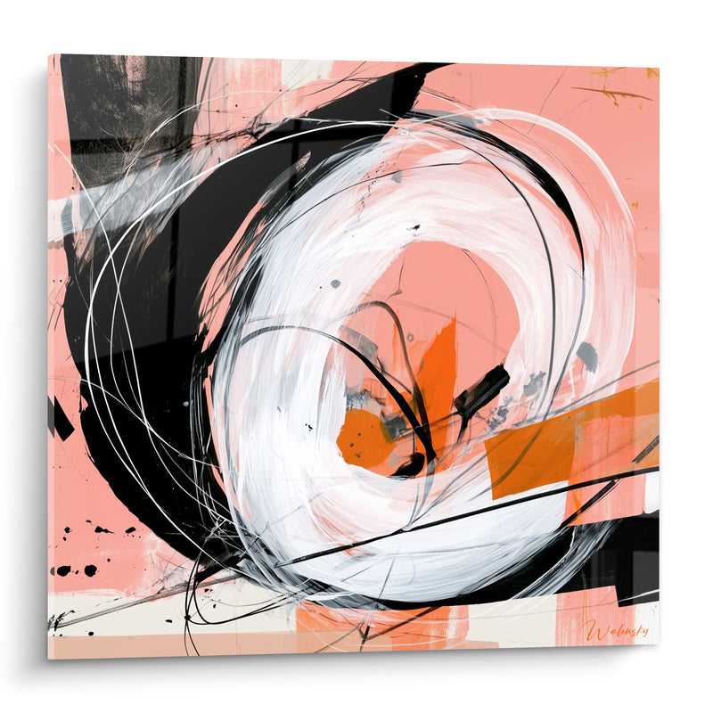 Tableau Spirale rose et noire aux éclats orange - Tourbillon vibrant - Edition Artistique abstrait
