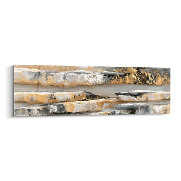 Cuadro Estratos Rocosas Dorados y Antracita - Grieta Mineral - Edición Artística Abstracta