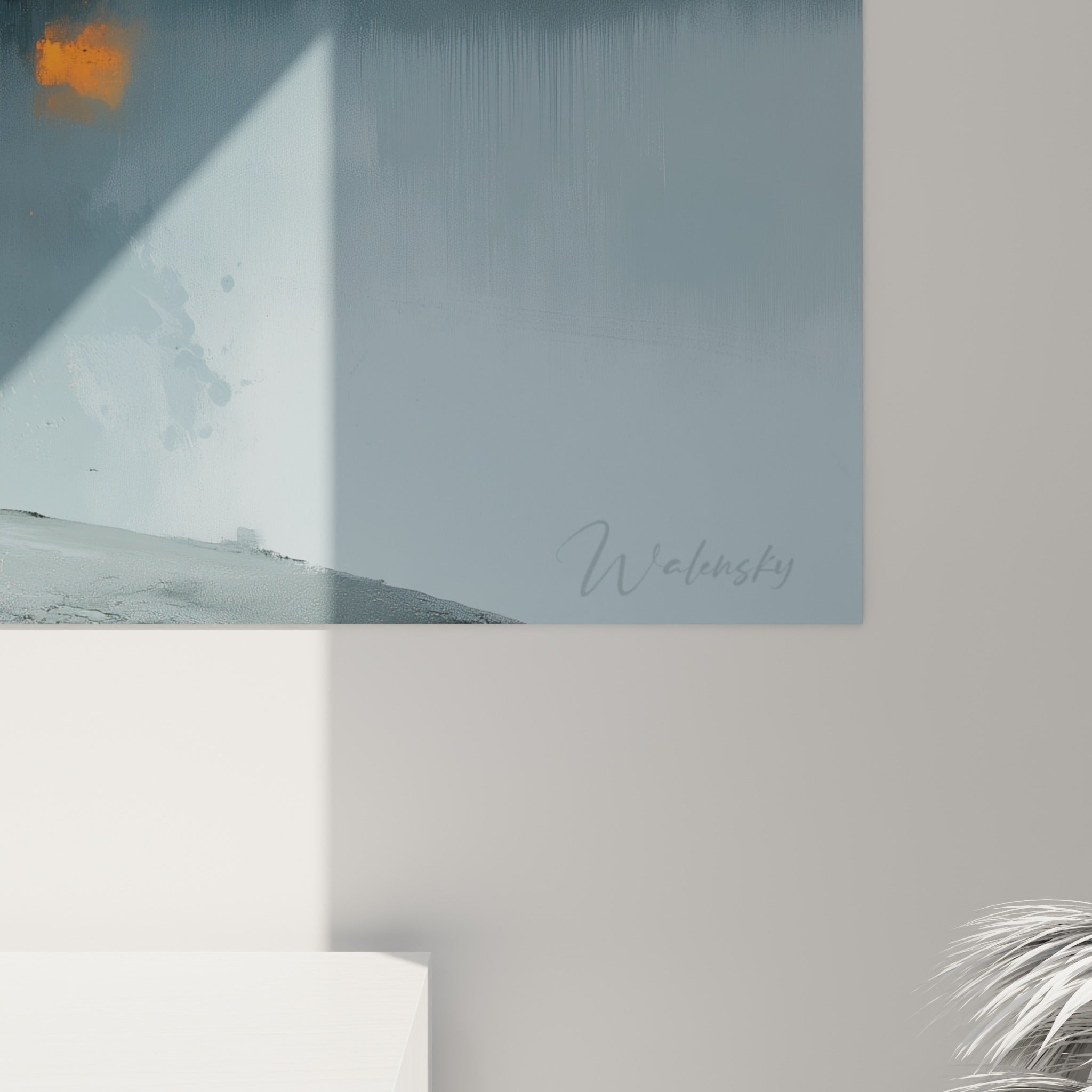 Empâtements de peinture visibles où l'orange vif rencontre le gris anthracite en dégradés fluides