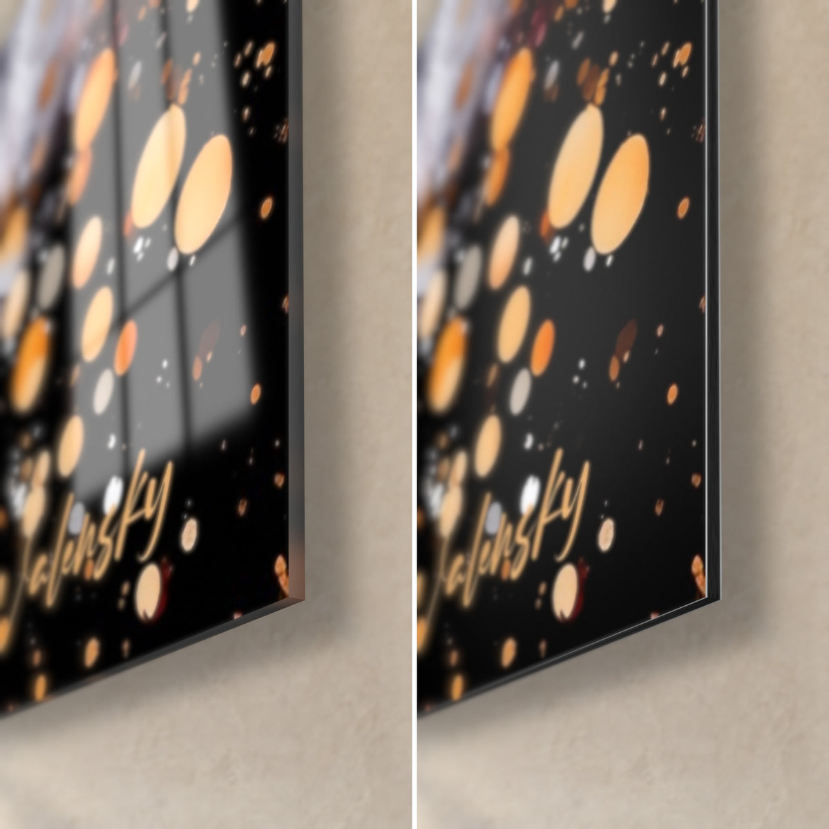 Gemälde himmlische Eruption in Rot, goldenes Bokeh auf schwarzem Grund: glänzende Glasecken, mattes Dibond-Aluminium, 3 mm Stärke