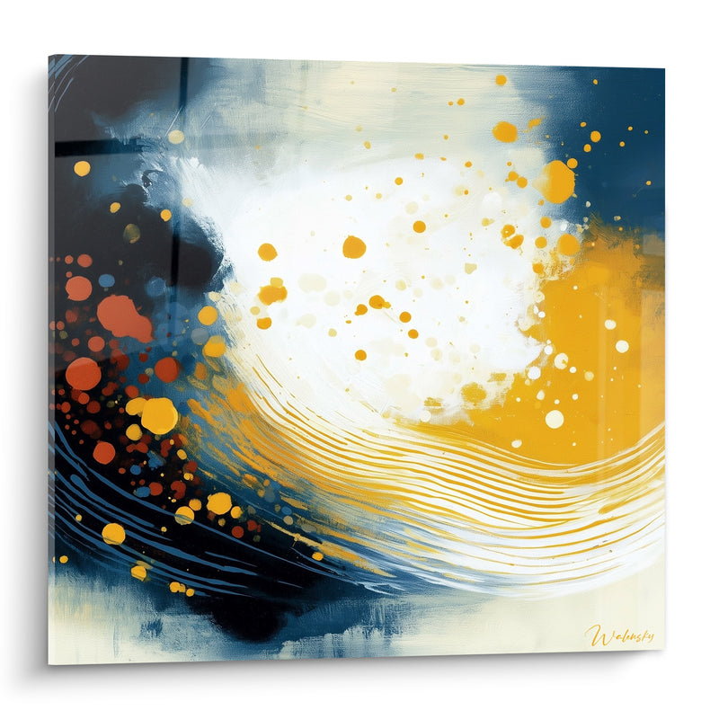 Tableau Vagues concentriques bleu marine et dorées - Éveil cosmique - Edition Artistique abstrait