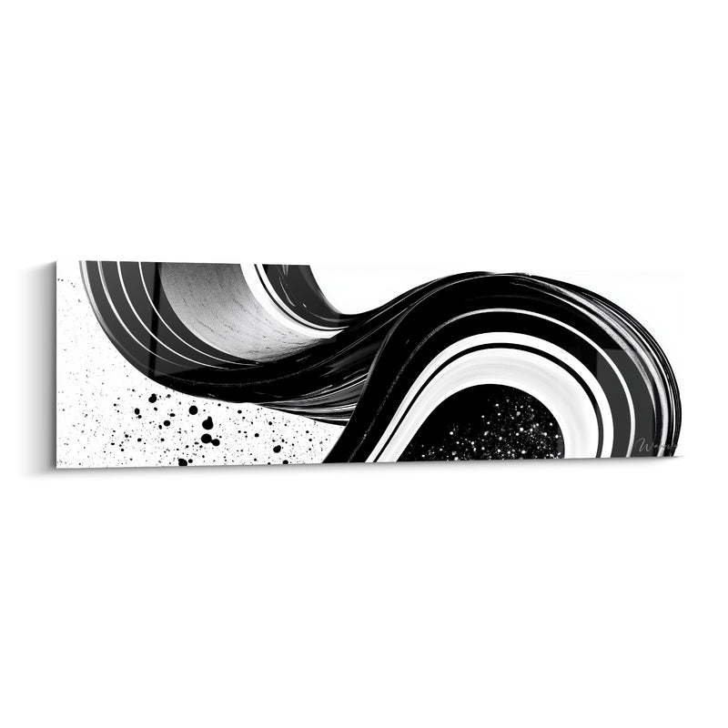 Tableau Vagues tourbillonnantes noires et blanches éclaboussées - Tourbillon hypnotique - Edition Artistique abstrait