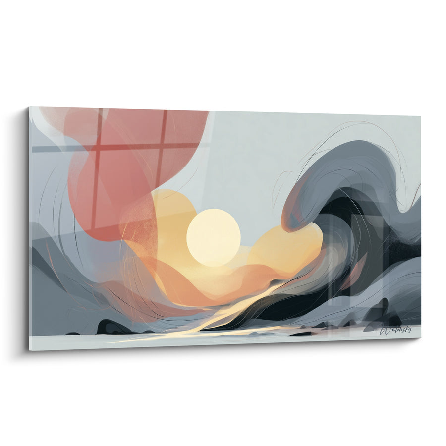 Gemälde Graue Welle und goldene Sonne - Ruhe vor dem Sturm - Künstlerische Edition abstrakt