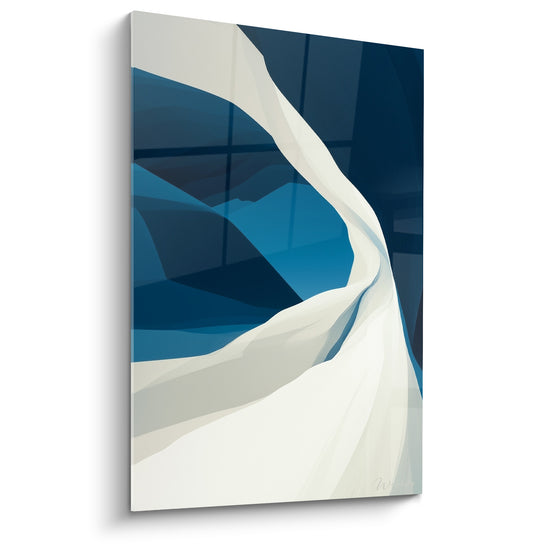 Wavy Ribbon White and Navy Blue Artwork - Sculptural Ivory Fold - Artistic Edition Abstract