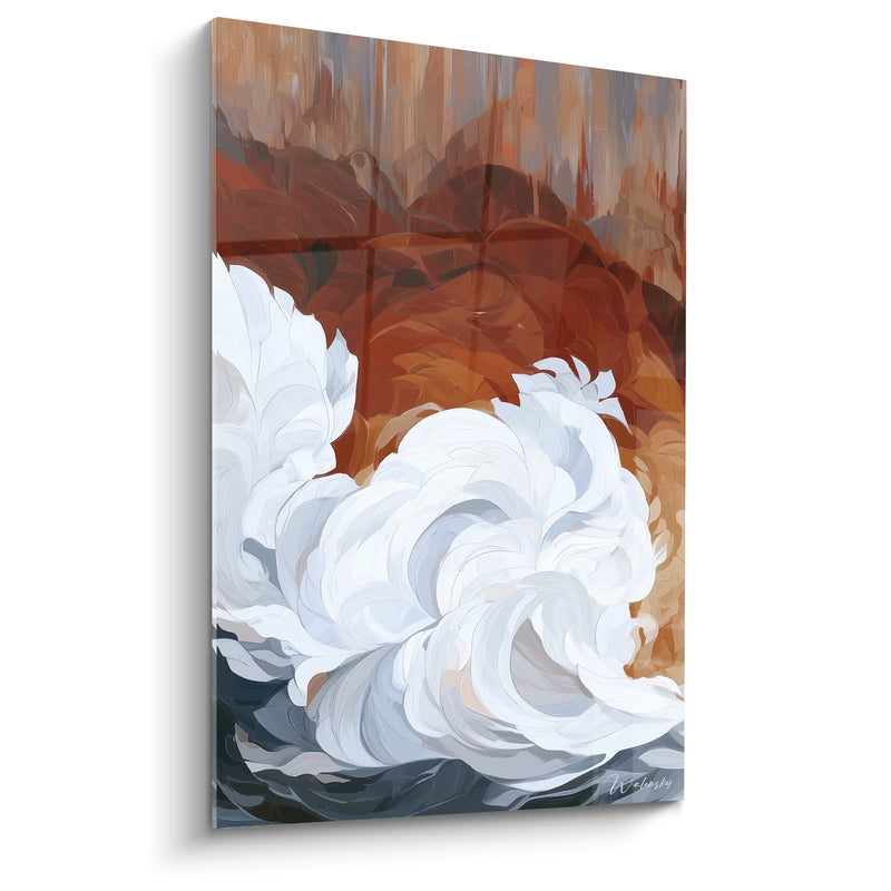 Tableau Vague blanche aux reflets terracotta - Écume déchaînée - Edition Artistique abstrait
