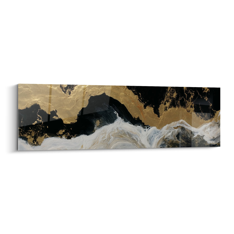Leinwand Schaumende schwarze und goldene Welle - Abstrakte Panorama-Küstlandschaft - Künstlerische abstrakte Edition