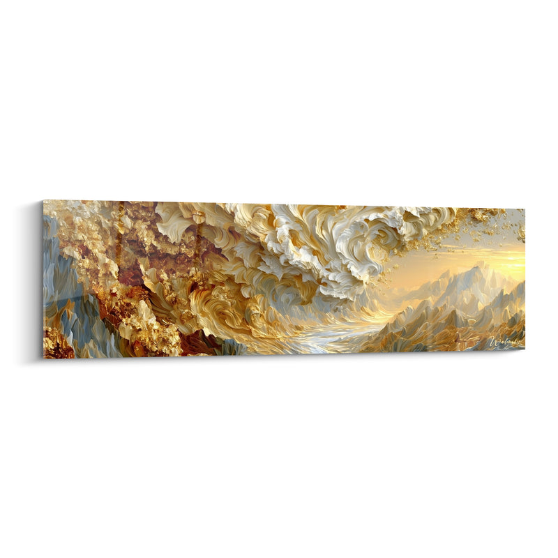 Tableau Vague dorée aux reflets blancs - Déferlante solaire - Edition Artistique abstrait