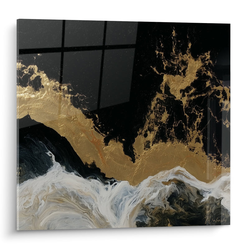 Tableau Vagues noires et dorées écumantes - Marée nocturne - Edition Artistique abstrait