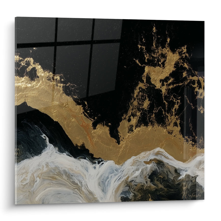 Gemälde Schwarze und Goldene Wellen - Nachtflut - Künstlerische Edition Abstrakt