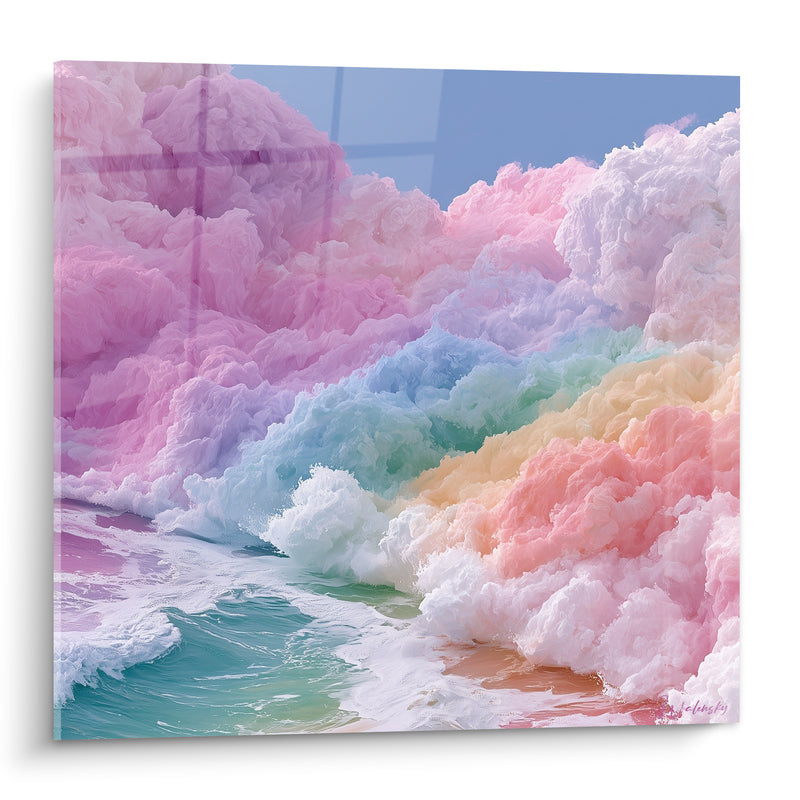 Tableau Vague rose et bleu pastel - Rêverie sucrée - Edition Artistique abstrait